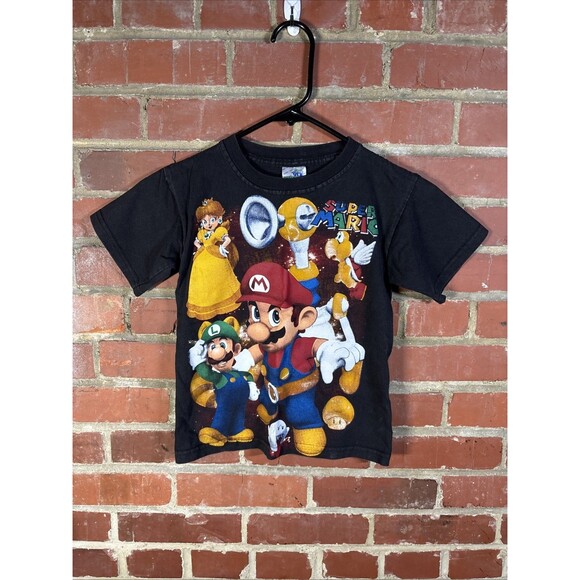 Vintage Y2k Super Mario Shirt Print Unisex Kids Medium (6-8) Thessh Front Back - Picture 1 of 5